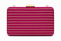 Amrita magenta Banarasi silk box clutch with fine gold vine stripe weaving