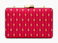 Saanvi rani pink Banarasi satin silk box clutch with gold paisley buti motifs