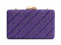 Charu violet Banarasi silk box clutch with diagonal gold paisley kalga stripes