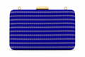 Sitara sapphire blue Banarasi silk box clutch with silver floral vine stripes