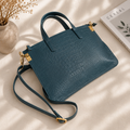 Teal tomato leather office tote with top handles, made in India