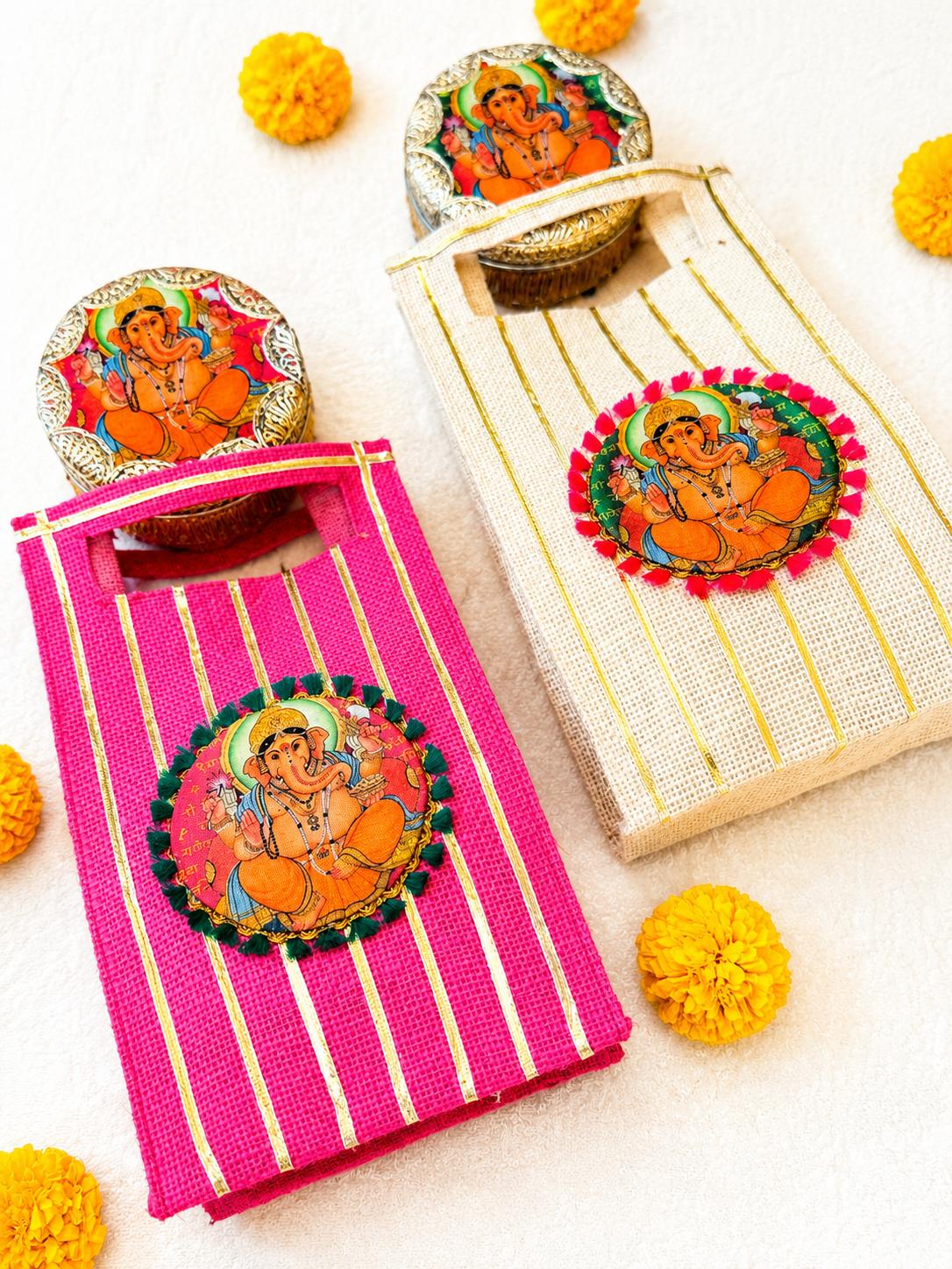 Ganesha motif jute gift bag for weddings