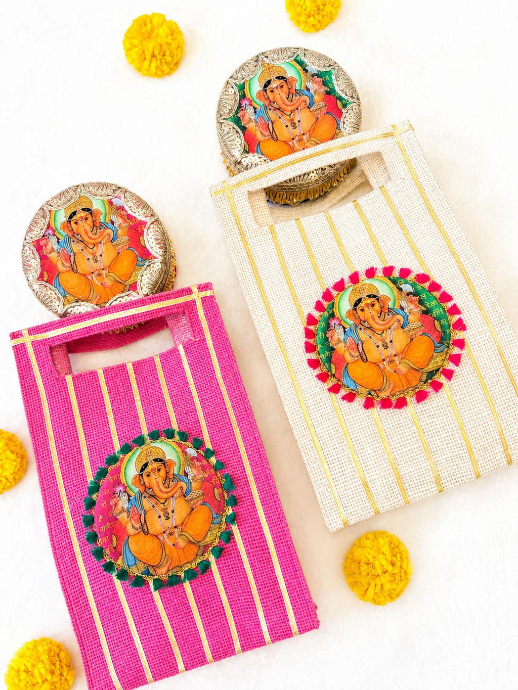 Sache jute Ganesha return gift bag made in India